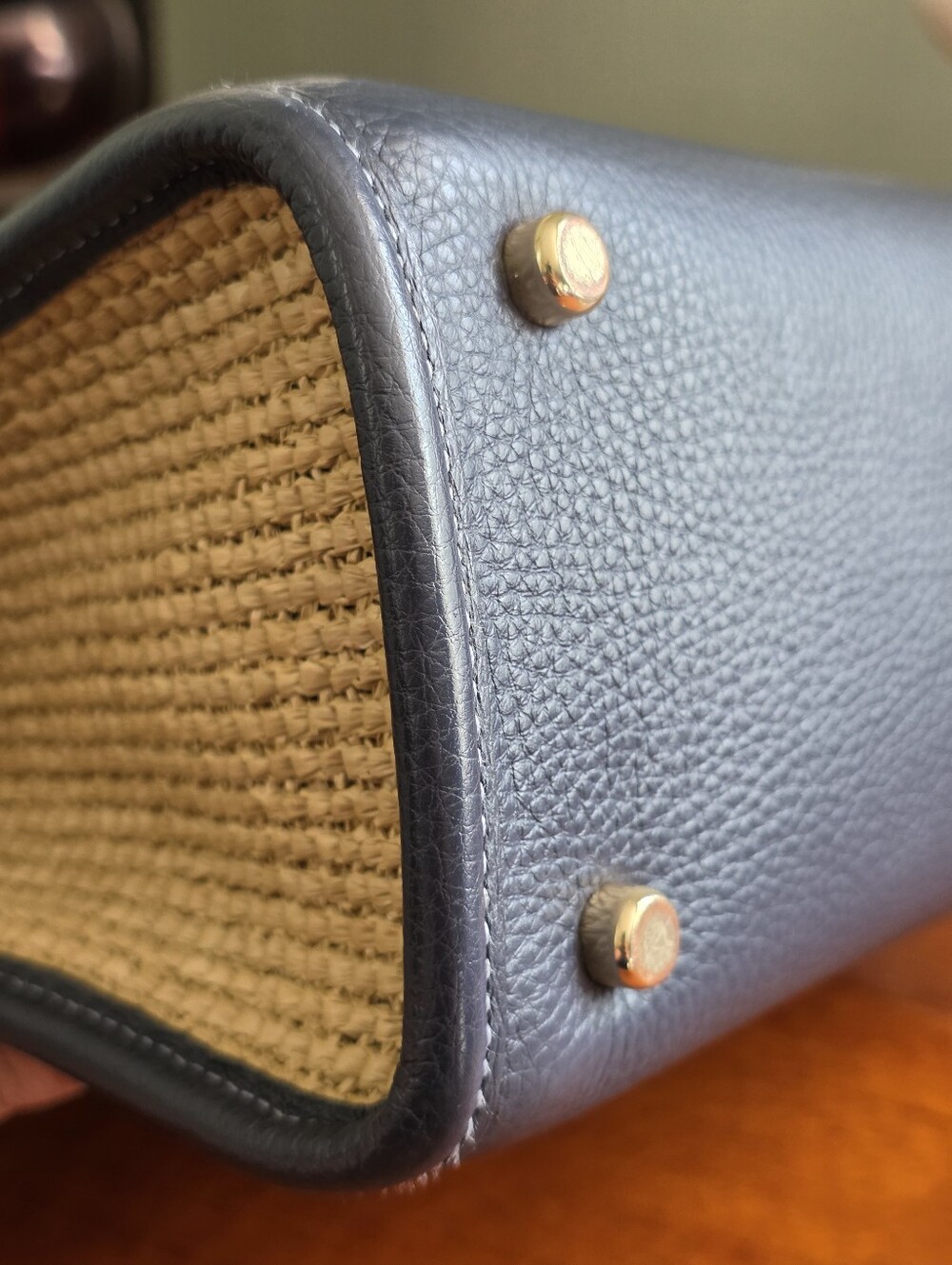 Coach CA291 Dempsey 22 Coach Patch Straw Navy Leather Crossbody Tote - Picture 11 of 16